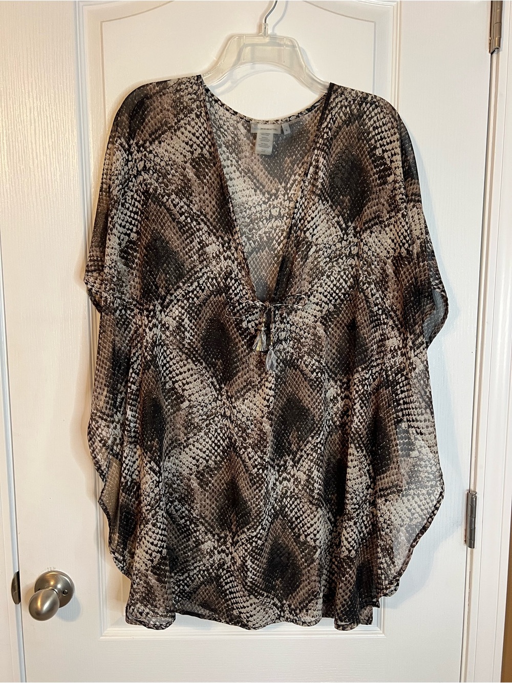 Bleu Rod Beattie Snake-Print Sheer Coverup in Brown and Cream